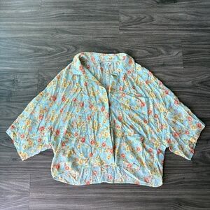 Zara | Floral Print Button Down Top Blouse Blue Orange Yellow Oversized